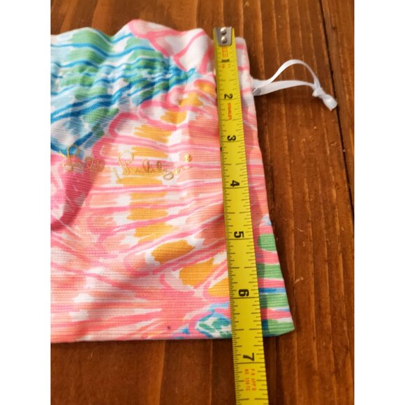 Lilly Pulitzer Fabric Drawstring Jewelry Pouch 5" X 7" Multicolor With Gold Logo - Picture 4 of 7